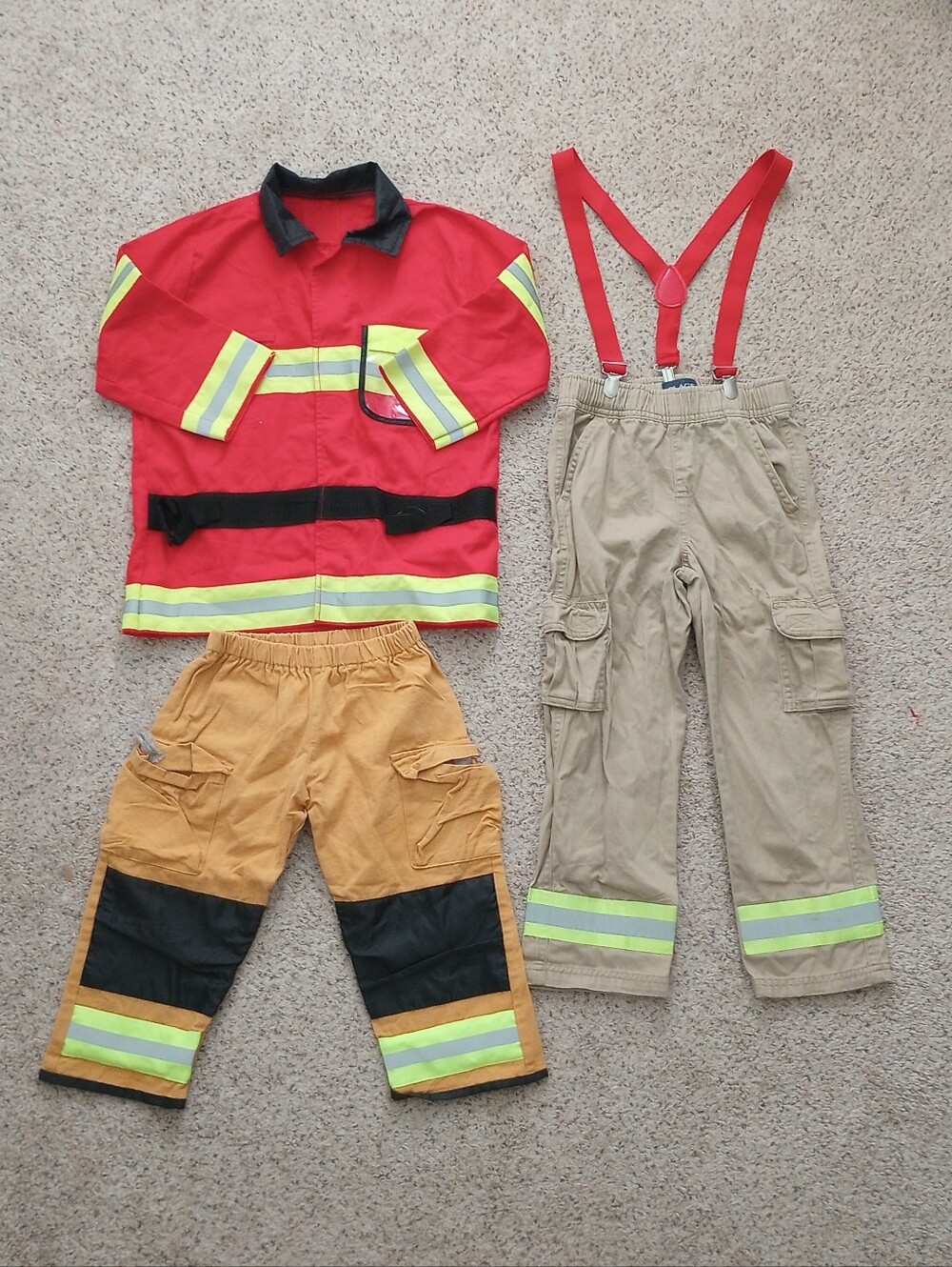 Random Lot Of Halloween Fire Fighters Costume Pieces Kids Size 3-6
